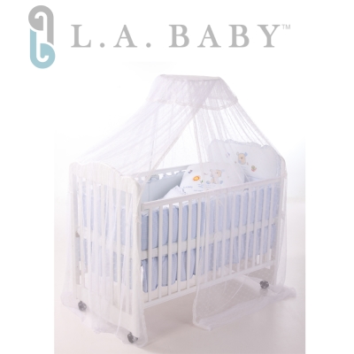 【美國 L.A. Baby】豪華全罩式嬰兒床蚊帳(加大加長型/高雅婚紗白色)