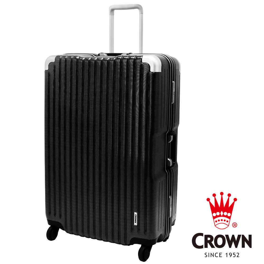 CROWN皇冠 日本設計29吋PC鋁框 360度靜音輪 輕量行李箱 (黑灰格+黑)