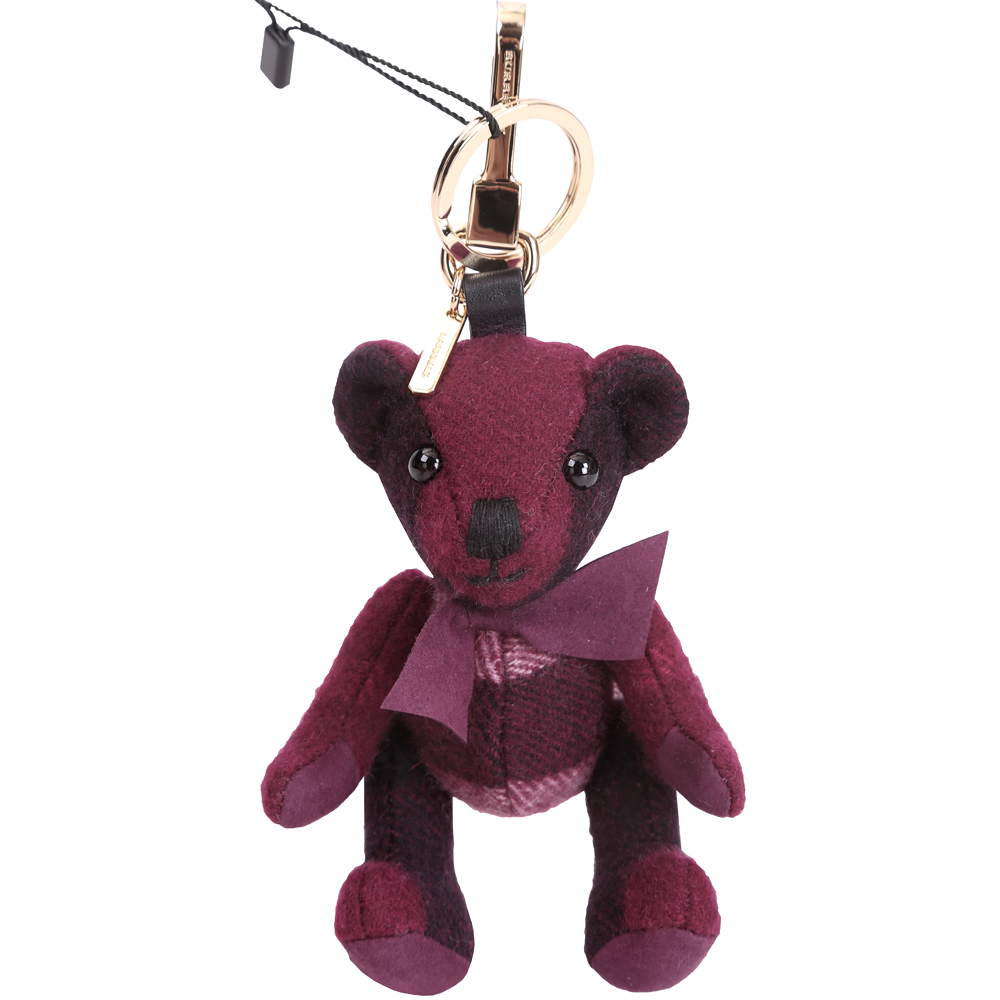 BURBERRY THOMAS 格紋喀什米爾泰迪熊吊飾(紫紅色)