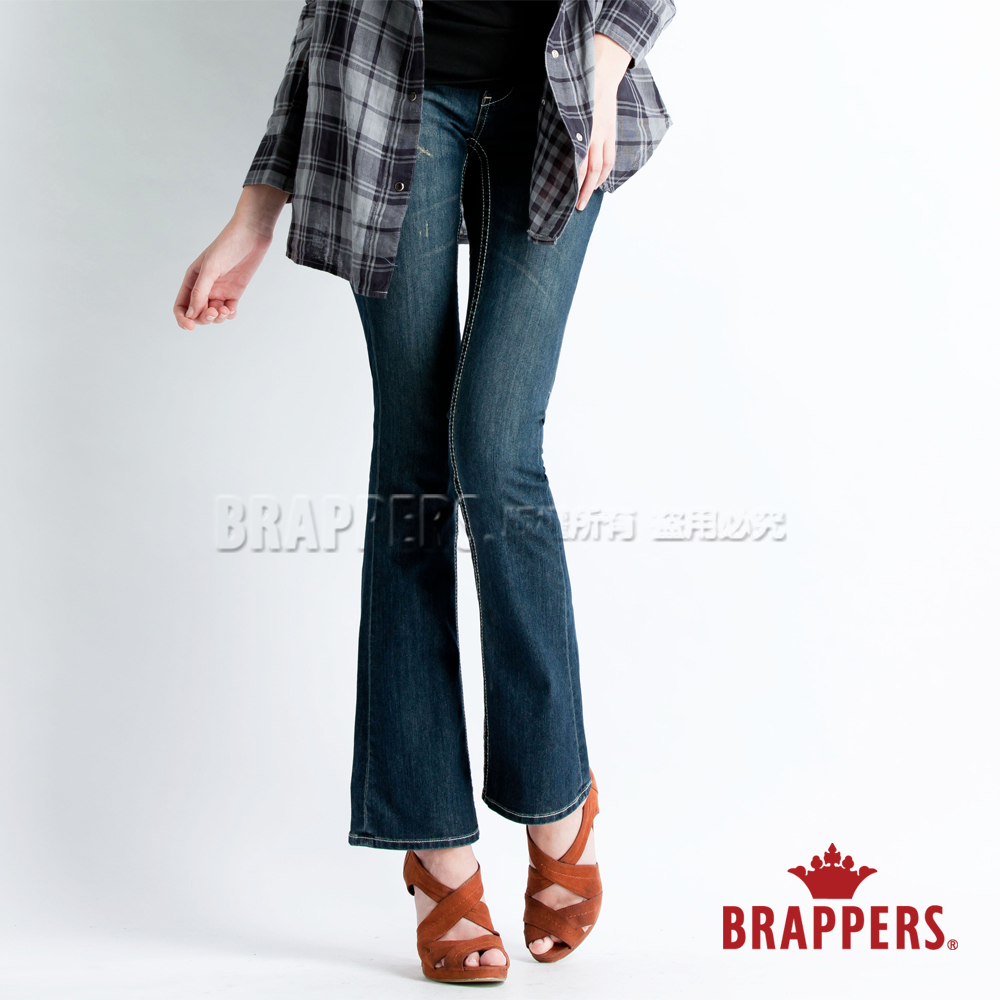 BRAPPERS 女款 新美腳 Royal 系列-女用彈性青銅爪釦小喇叭褲-藍