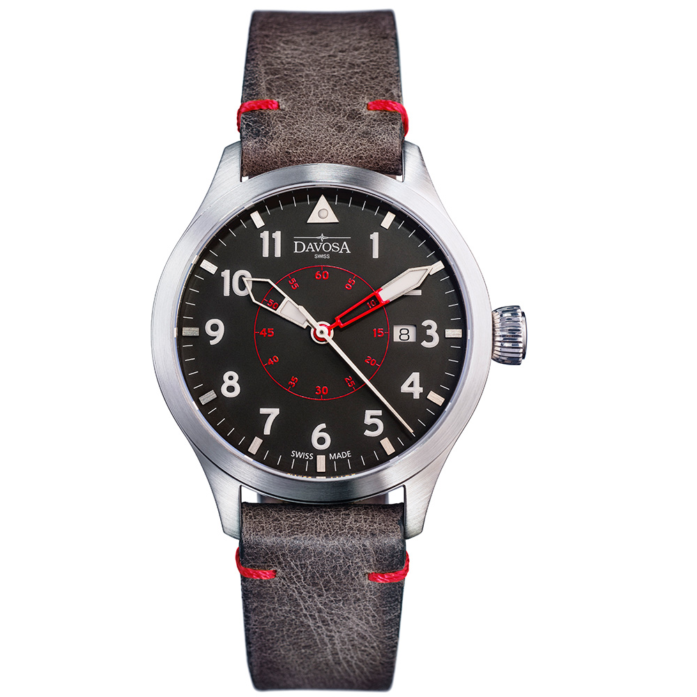 DAVOSA Neoteric Pilot 經典飛行員系列腕錶-黑面/皮帶/42mm
