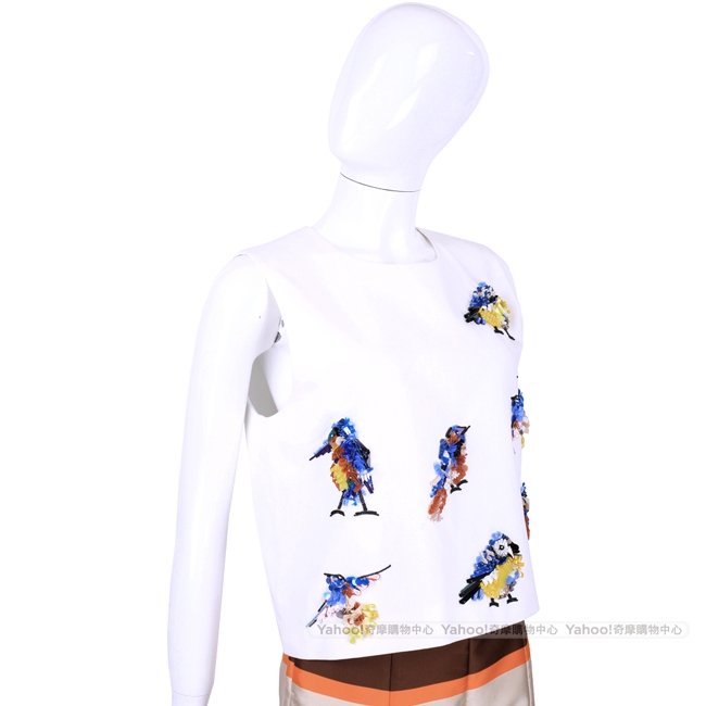 MSGM 白色亮片小鳥造型綴飾無袖上衣