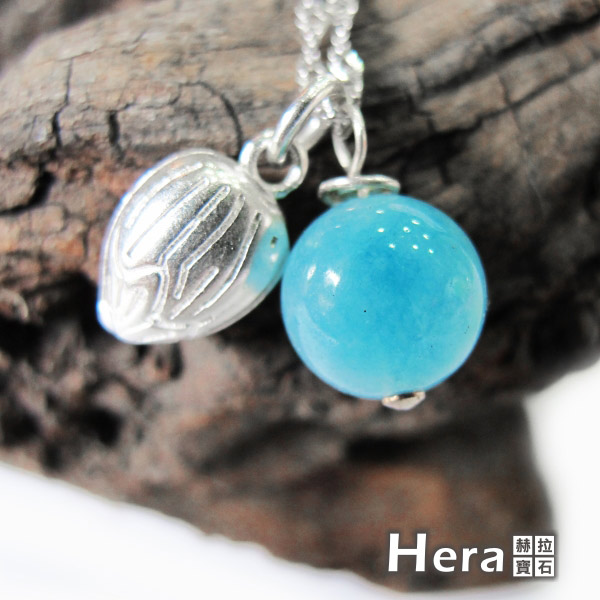 Hera 925純銀手作天然海藍寶花苞項鍊/鎖骨鍊