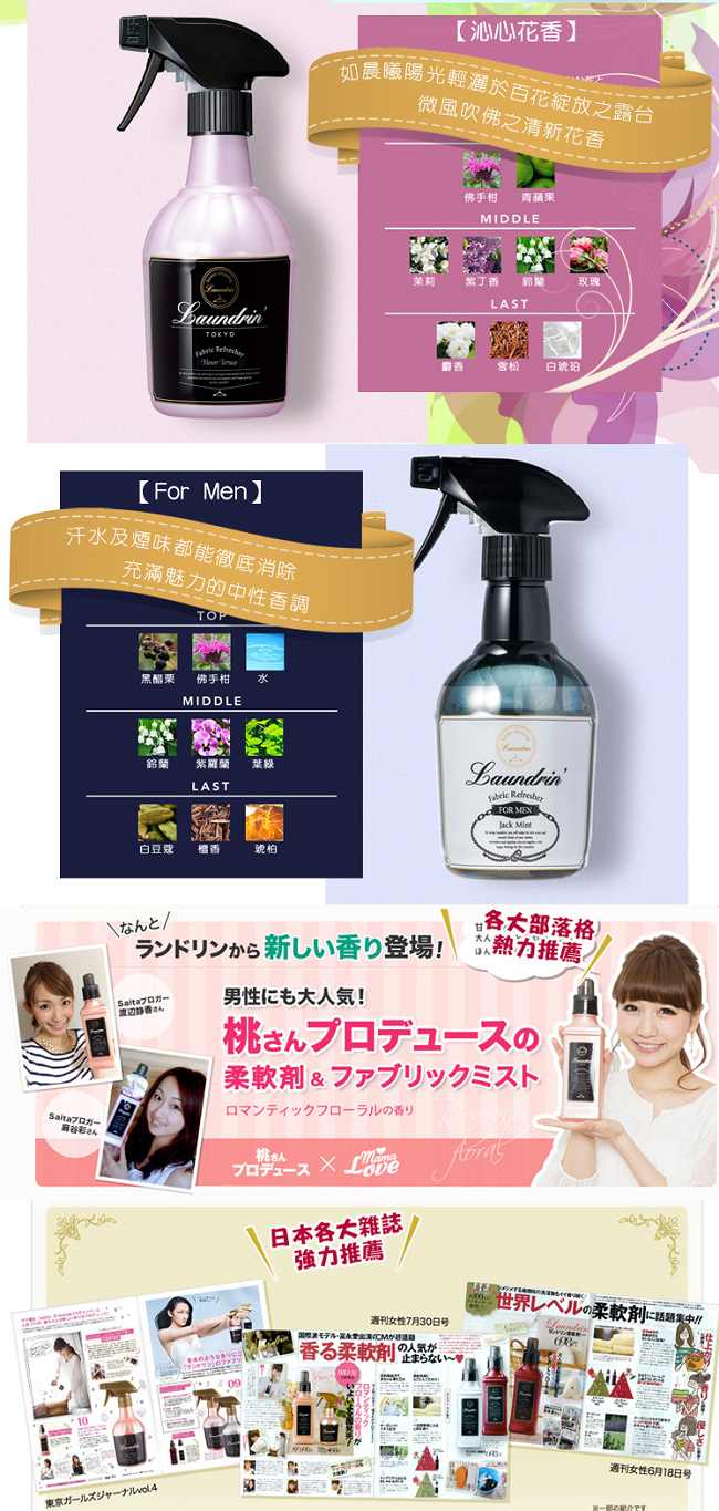 日本朗德林Laundrin香水系列芳香噴霧補充包320ml-典雅花香