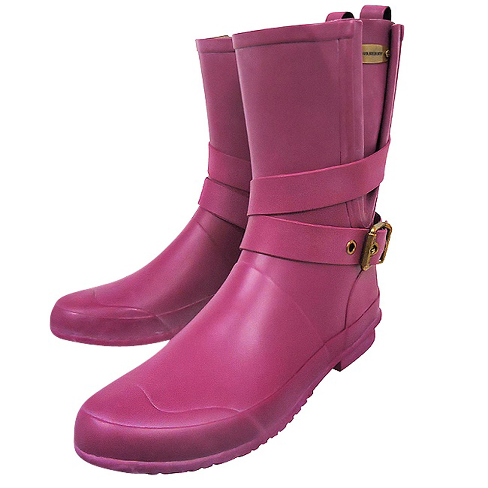 BURBERRY 時尚中筒雨靴(38號)(紫紅色)