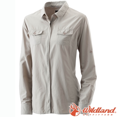 Wildland 荒野 W1201-83白卡其 女 拉鍊可調節抗UV襯衫