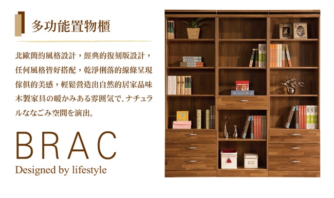 日本直人木業-BRAC層木二個3抽一個1抽180CM書櫃(180x40x192cm)