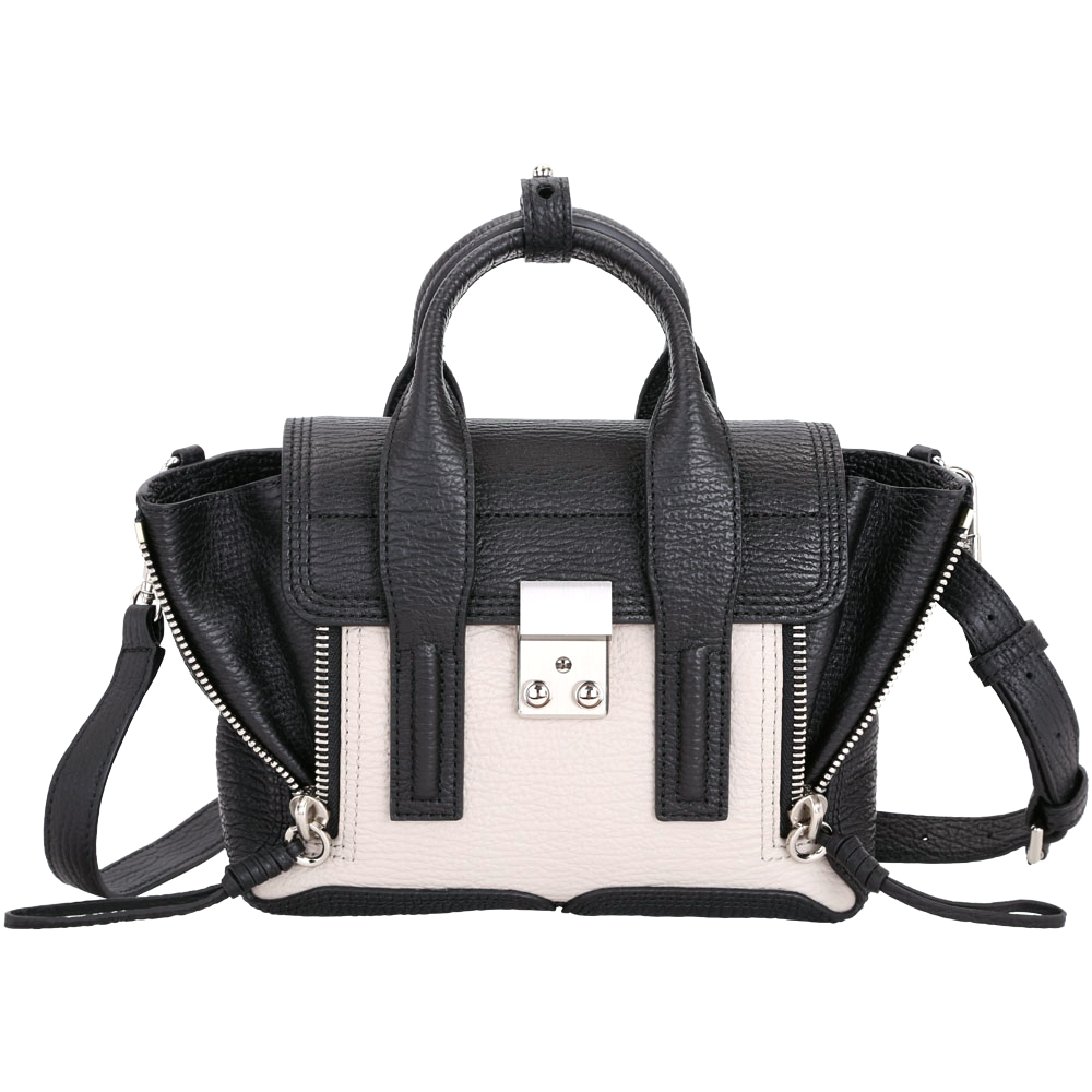 3.1 Phillip Lim Pashli 銀釦撞色拼接牛皮兩用包(Mini/黑x灰白)