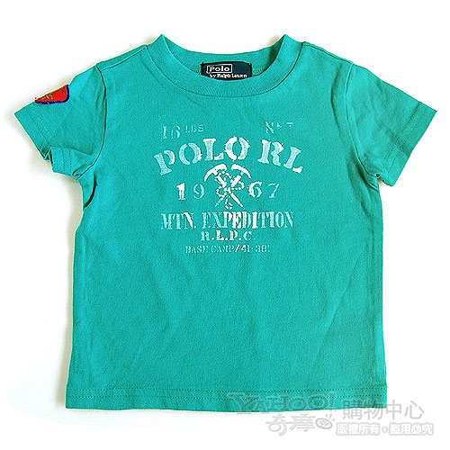 RALPH LAUREN 藍綠POLO立體徽章短袖T恤(9個月)