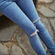 個性破損感顯瘦煙管牛仔褲 (深藍色)-100%明洞 product thumbnail 1
