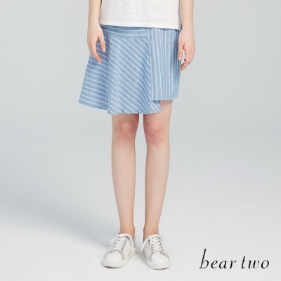 beartwo 不對稱交錯條紋魚尾短裙(二色)-動態show