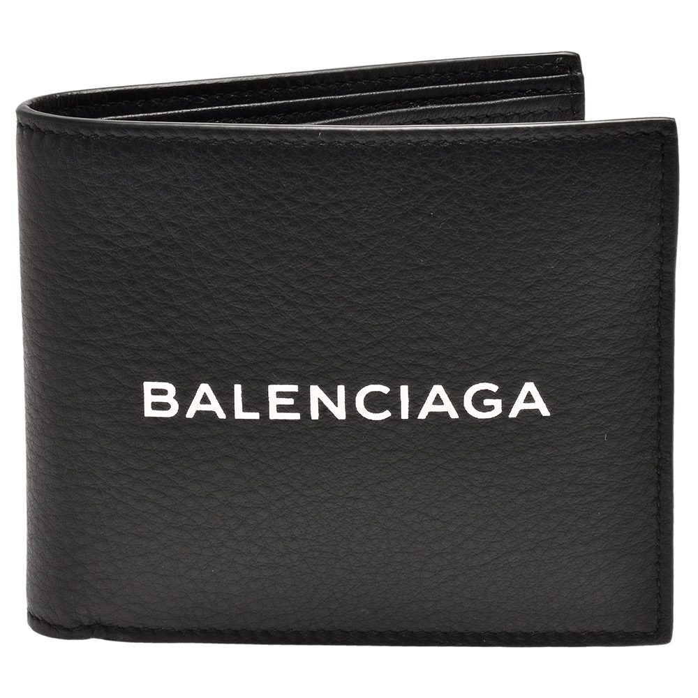 BALENCIAGA 經典品牌字母LOGO小牛皮對摺短夾(黑)