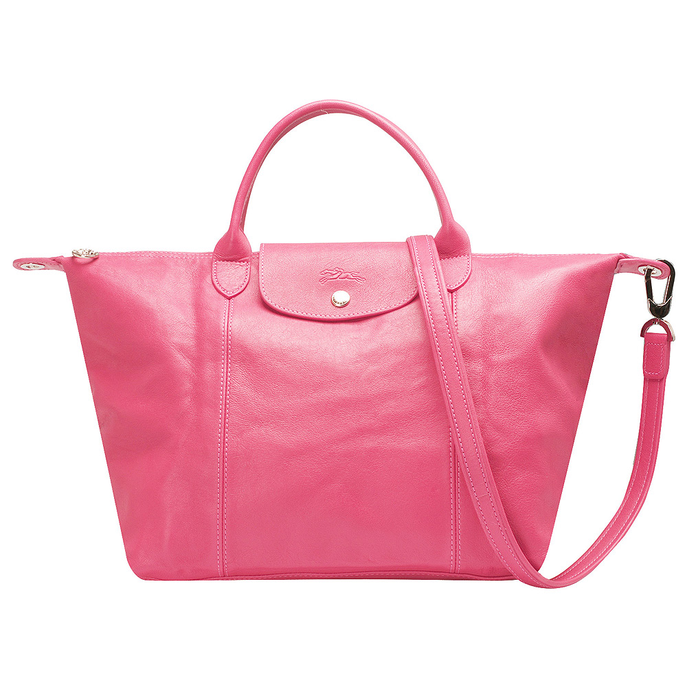 LONGCHAMP LE PLIAGE CUIR 混羊皮短把手提/斜背包(中-泡泡粉)