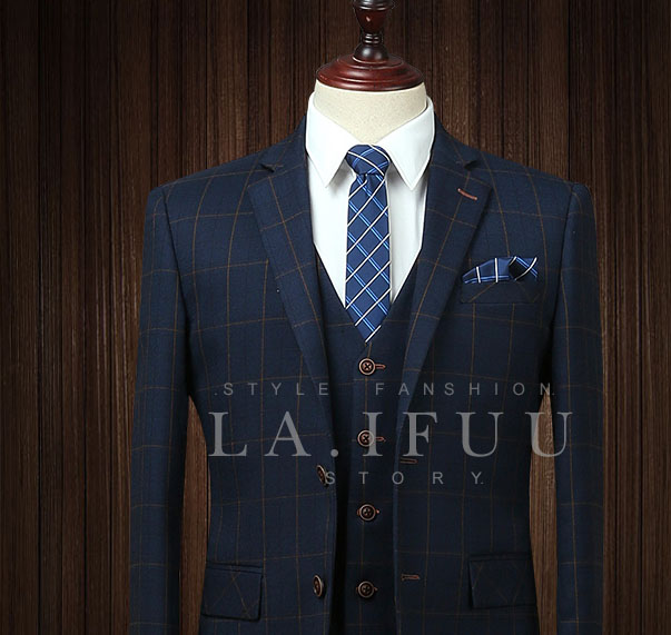 拉福領帶6cm中窄版領帶手打領帶(格紋藍)