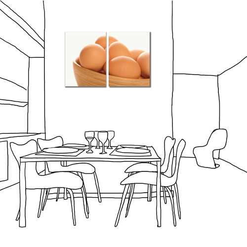 美學365-兩聯直幅有機蔬菜餐廳飯店日本機芯時鐘無框畫掛畫-雞蛋-30x40cm