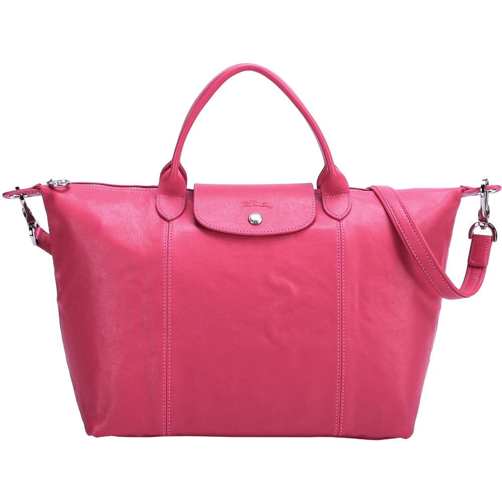 LONGCHAMP Le pliage Cuir 短把皮革摺疊兩用包(中/粉紅色)