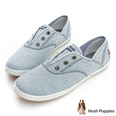 Hush Puppies 經典丹寧咖啡紗懶人帆布鞋-淺藍