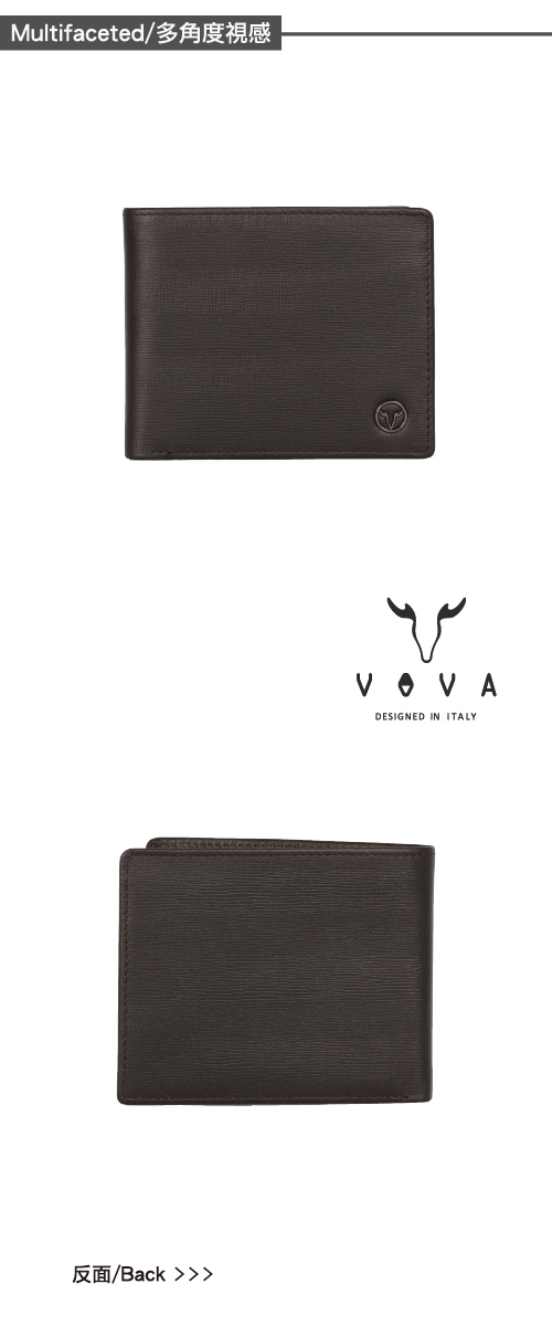 VOVA - SEAL印璽系列9卡中間翻透明窗AI紋皮夾 - 咖啡色