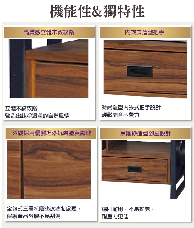 品家居 莎多5尺胡桃木紋長櫃/電視櫃-150.2x40.2x50.5cm免組