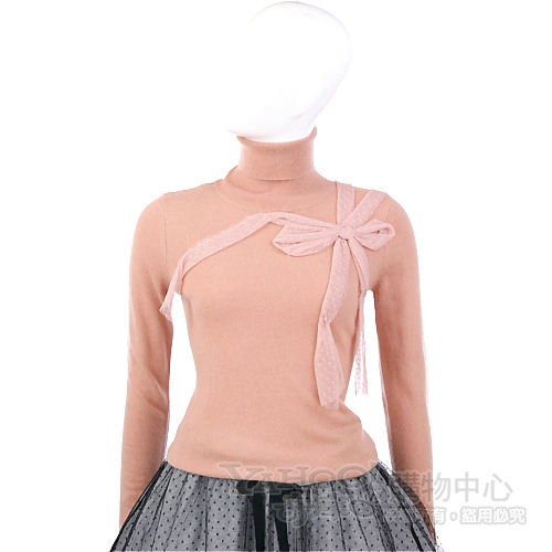 VALENTINO 粉橘色蕾絲蝴蝶結飾高領毛衣