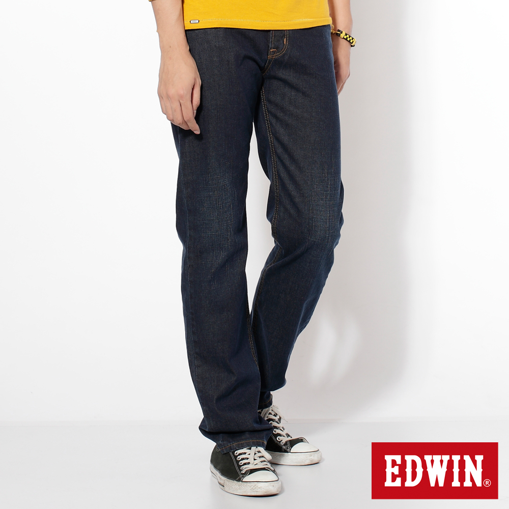 EDWIN 大尺碼輕鬆俐落基本五袋高腰中直筒牛仔褲-男款-中古藍