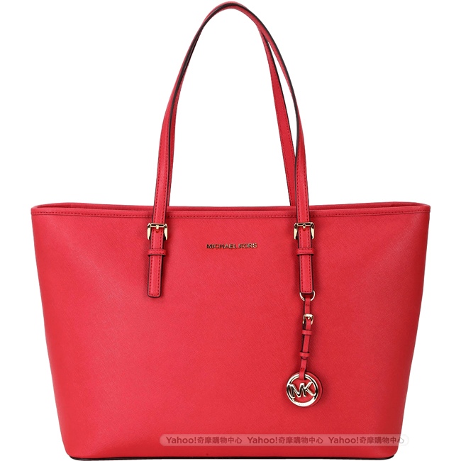 Michael Kors Jet Set Travel 防刮牛皮雙層托特包(大/辣椒紅)