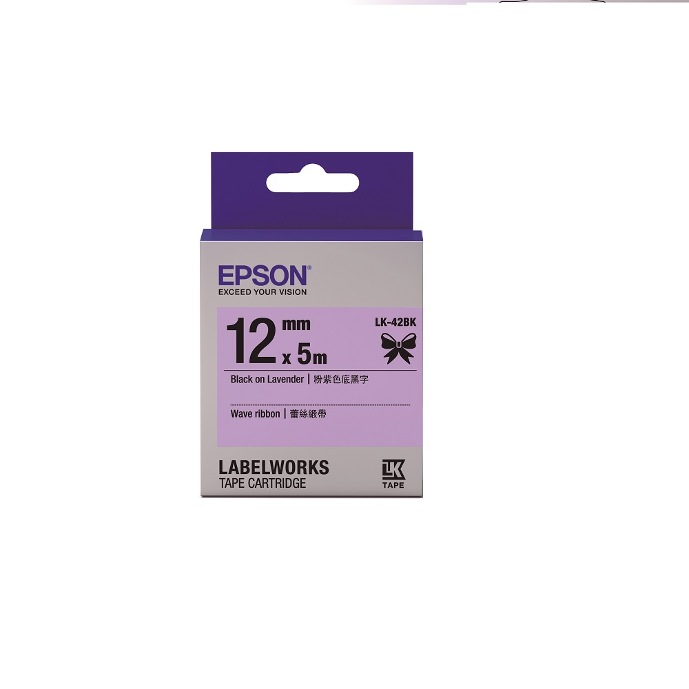 EPSON C53S654459 LK-42BK蕾絲緞帶系列 粉紫色底黑字標籤帶寬12mm