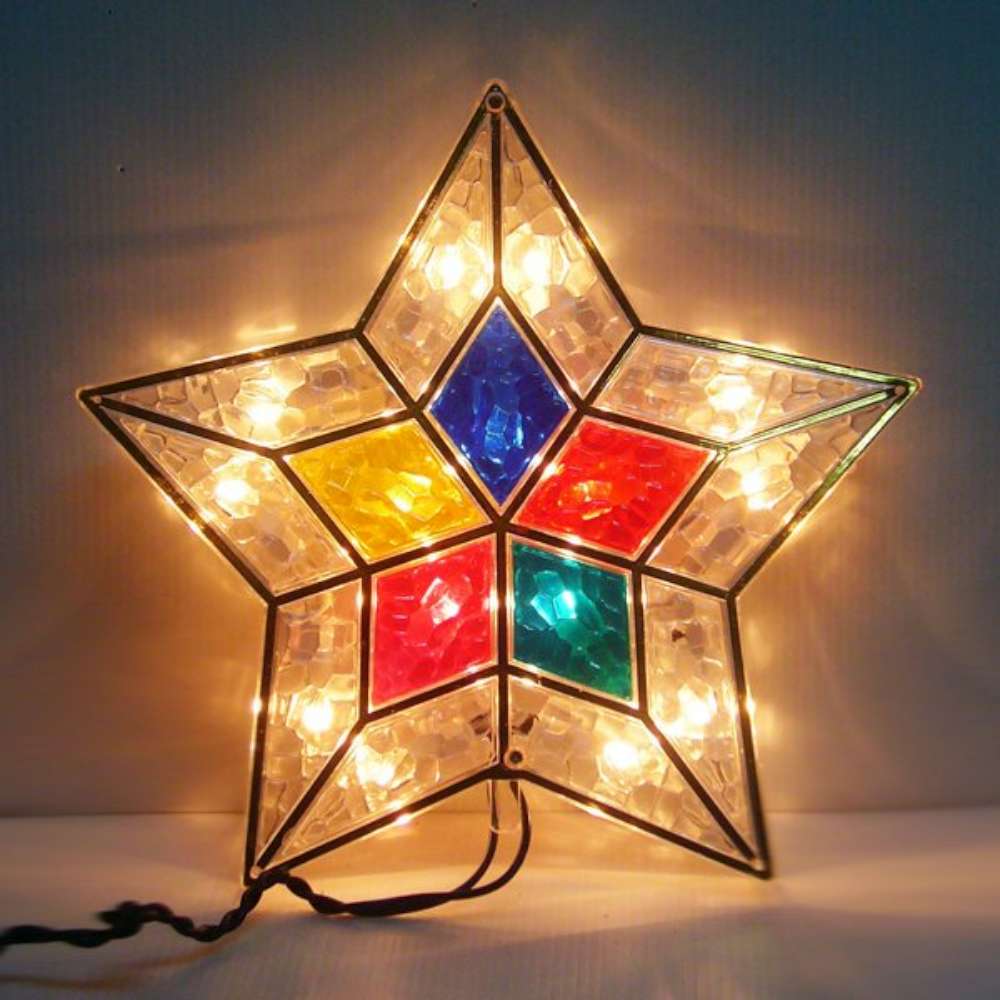 聖誕樹頂燈15燈(清光燈色+華麗五角星彩罩)鎢絲燈插電式(可裝於聖誕樹頂或窗戶邊等)