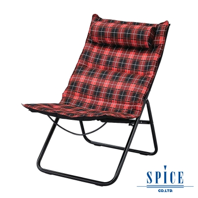 【日本 SPICE 】 戶外休閒 曼哈頓 紅色 彩色方格 輕巧 收納 躺枕摺疊躺椅