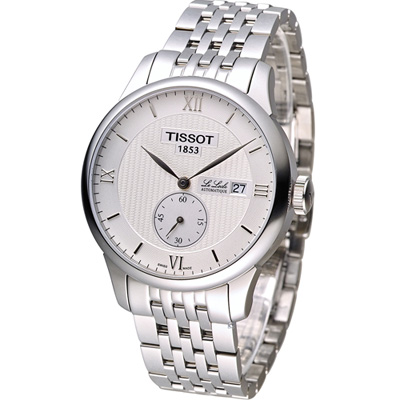 天梭TISSOT Le Locle 力洛克小秒針機械錶-銀/39mm