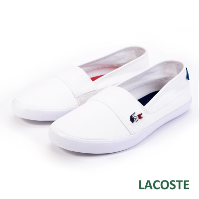 LACOSTE 女用帆布休閒鞋/懶人鞋-白色