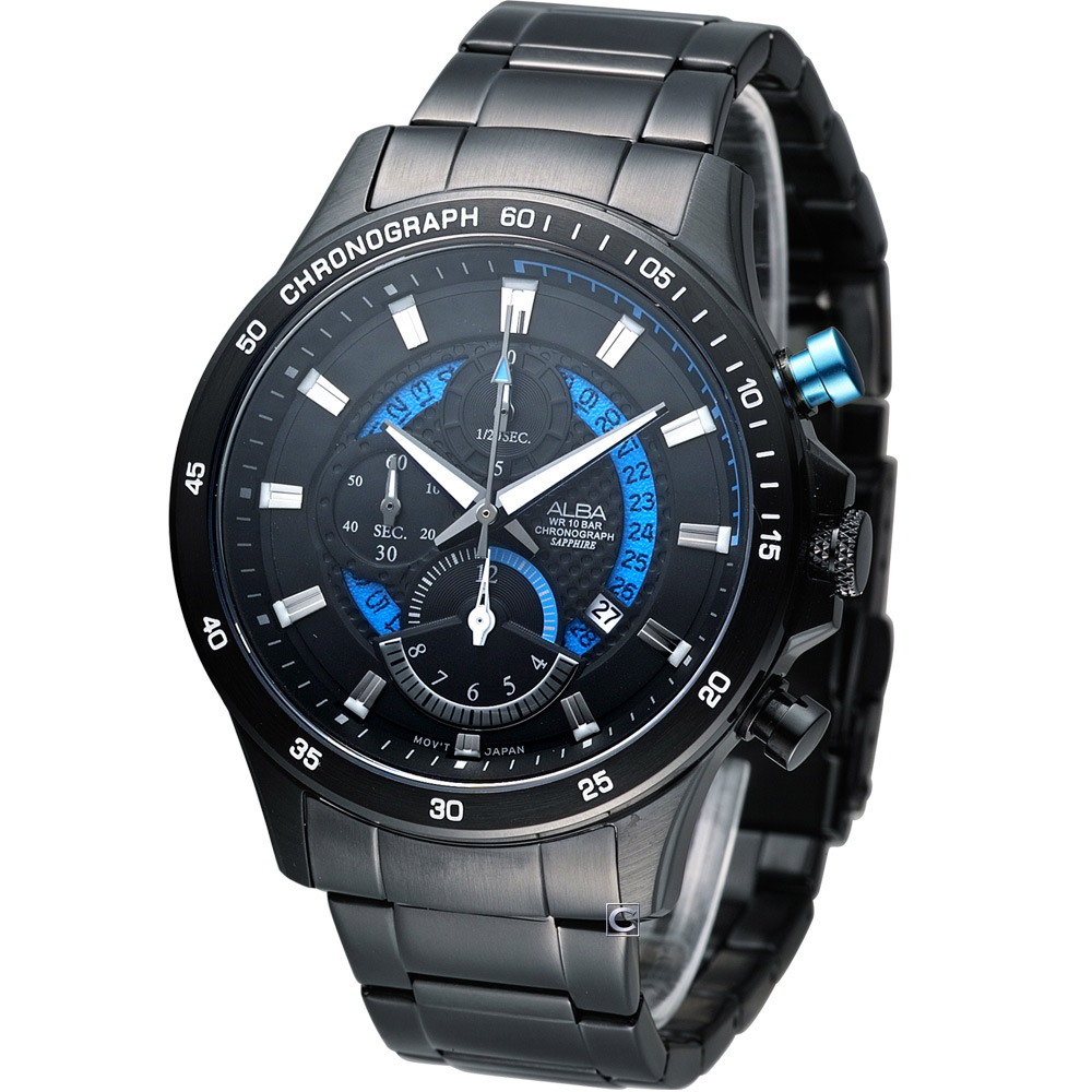 ALBA 疾速奔馳計時腕錶-IP黑x藍/45mm