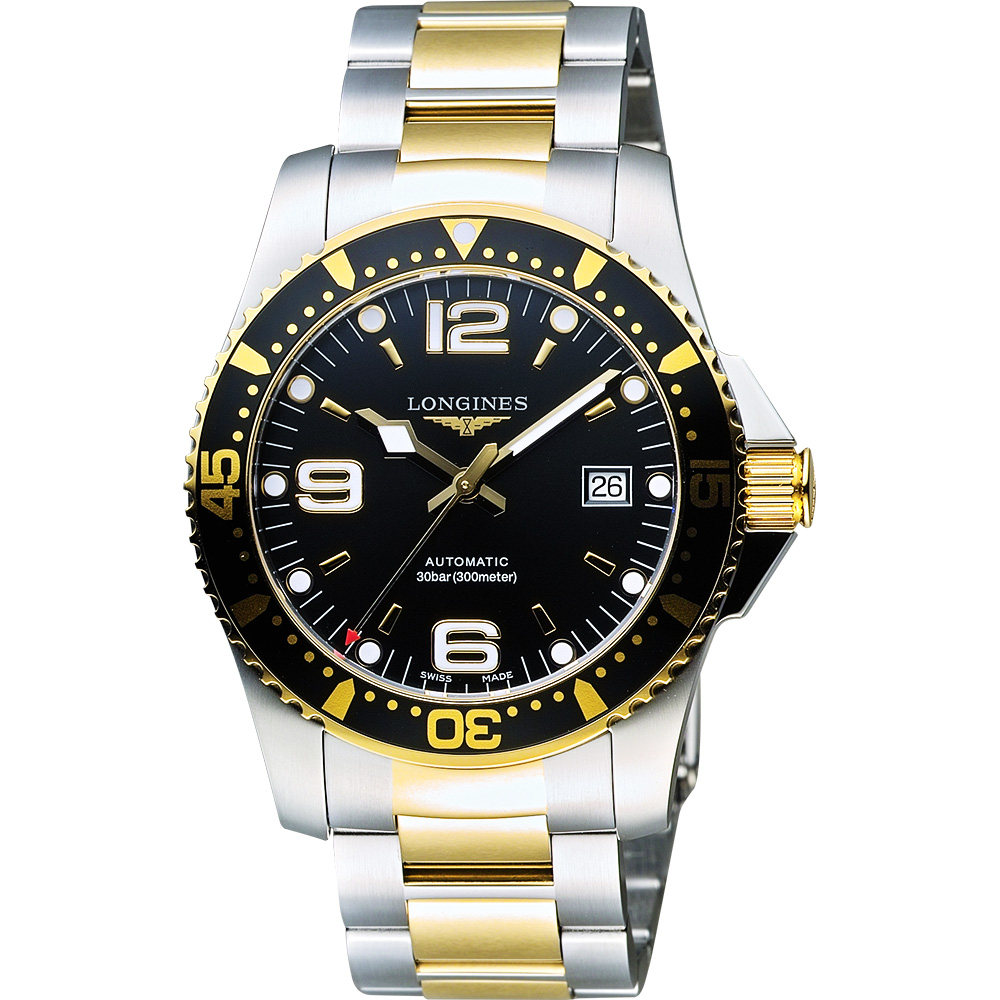 LONGINES 浪琴 官方授權 深海征服者300米潛水機械腕錶-黑x雙色版/41mm L3.642.3.56.7