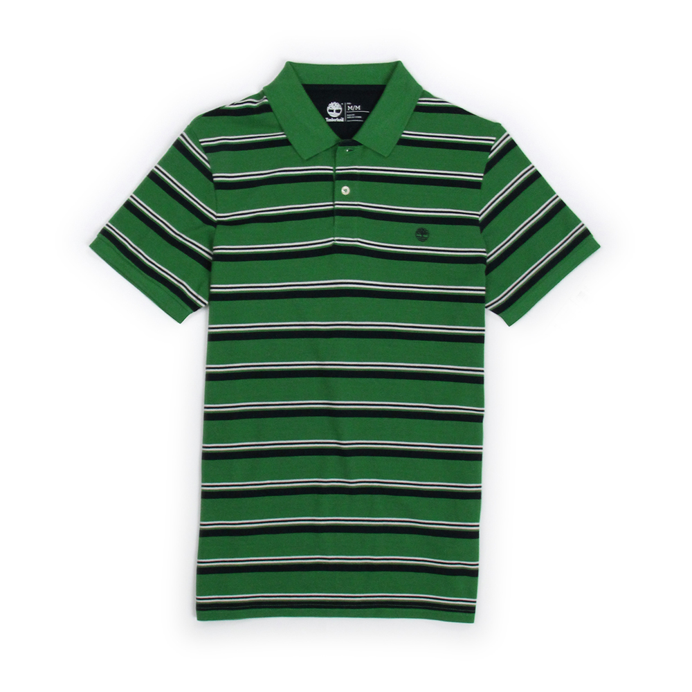 Timberland 男款綠色條紋刺繡短袖Polo衫