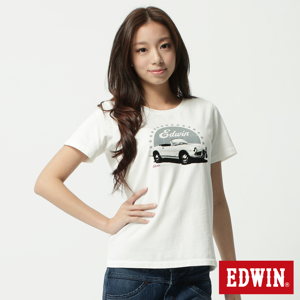 EDWIN T恤 古董汽車後染T恤 _女_米色
