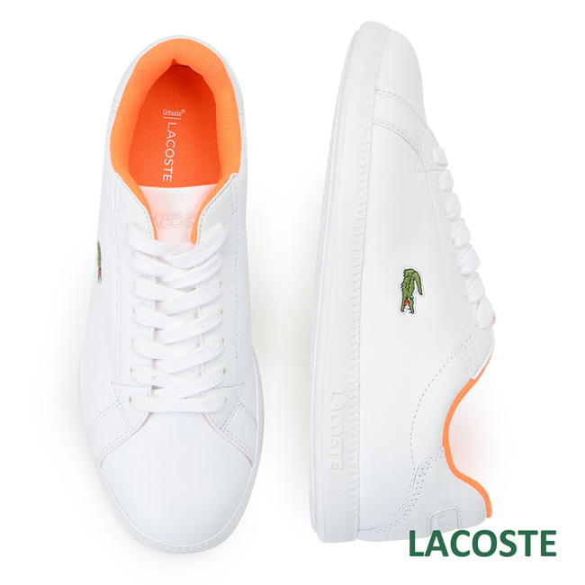 LACOSTE 女用真皮休閒鞋-白/橘