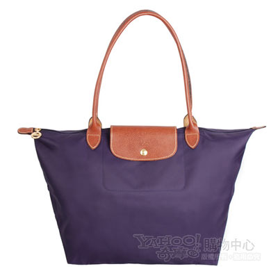 LONGCHAMP 經典Le Pliage摺疊包系列長把托特包(大/紫)