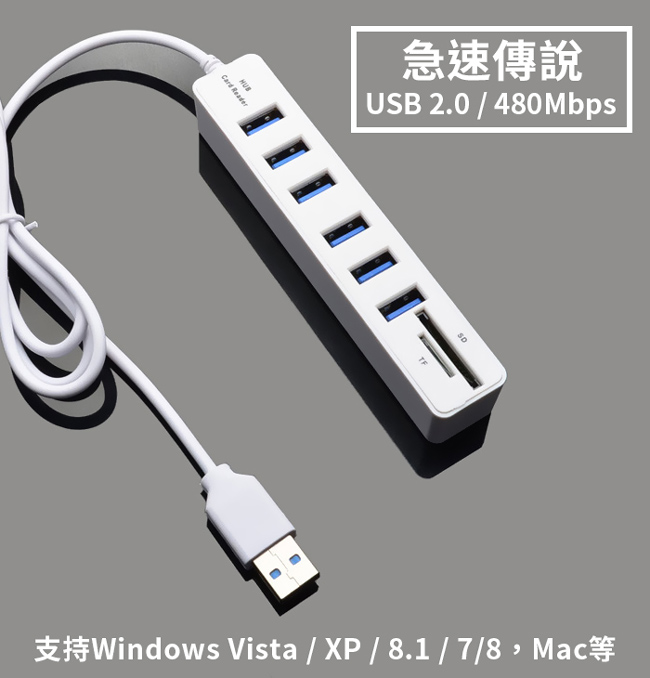 便利社 6 Pot USB2.0 HUB 讀卡二合一