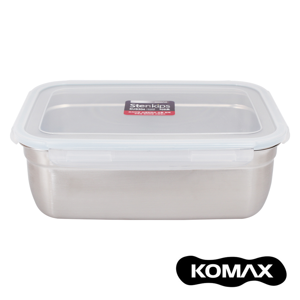 韓國KOMAX Stenkips不鏽鋼長型保鮮盒2700ml(原色)