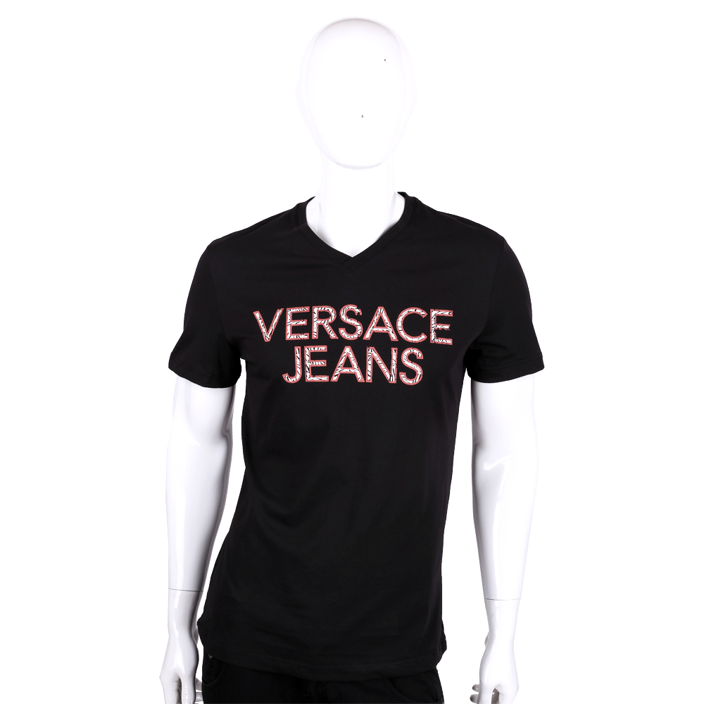 VERSACE 黑色LOGO印字棉質短袖T恤