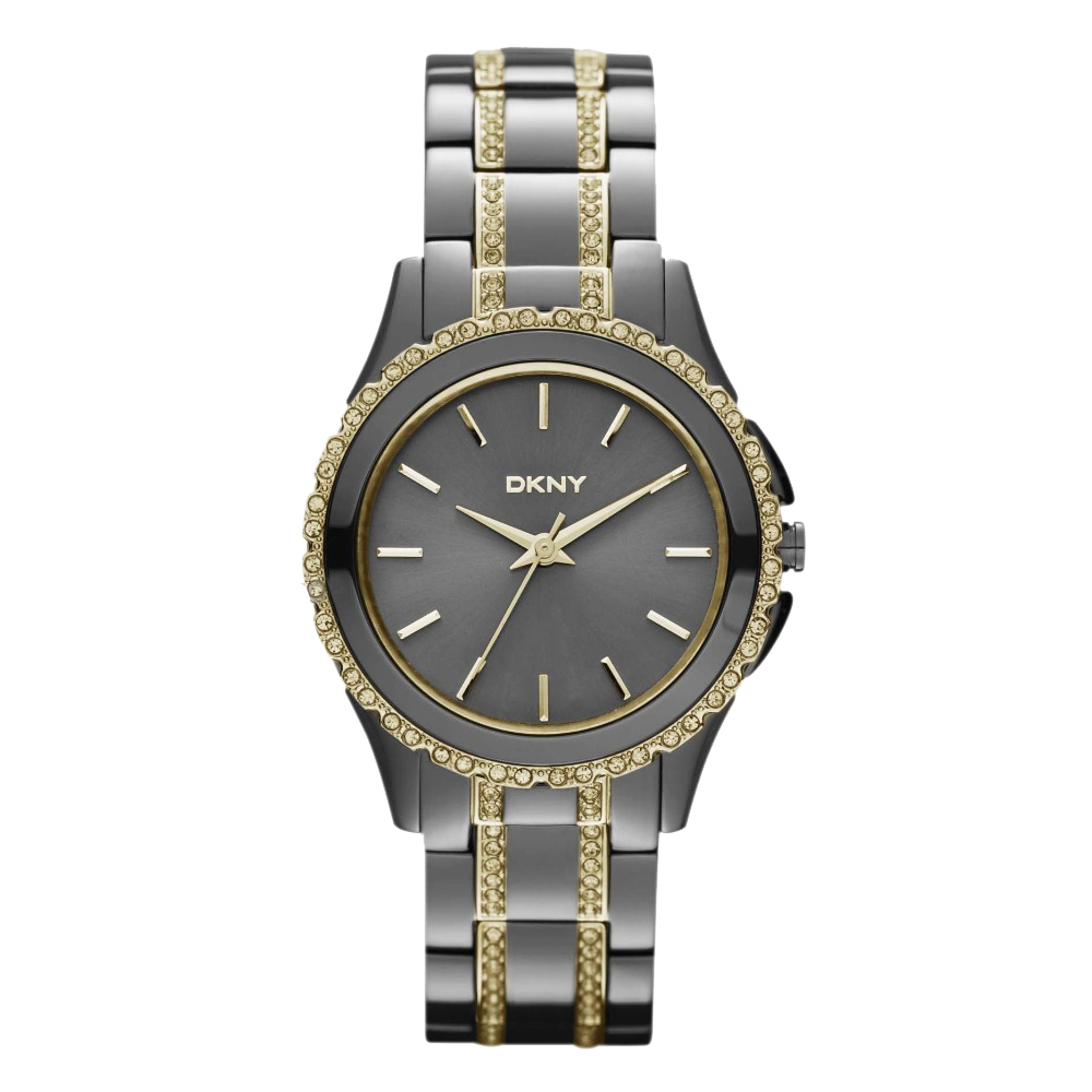 DKNY 華麗的秋天晶鑽時尚腕錶灰x金/32mm