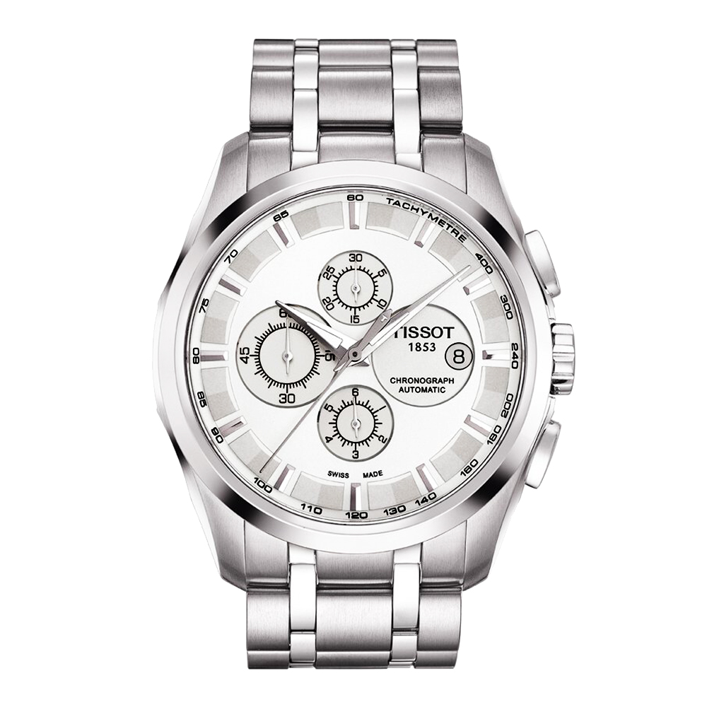 TISSOT 天梭 官方授權 Couturier 建構師系列計時機械腕錶-銀/43mm