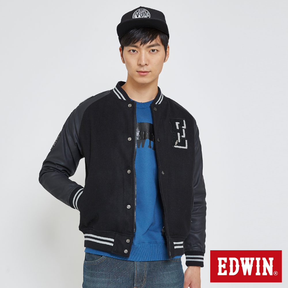 EDWIN 毛呢棒球外套-男-黑灰色