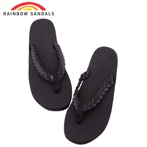Rainbow Sandals美國全真皮夾腳編織休閒拖鞋-黑色