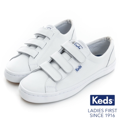 Keds 時尚運動魔鬼氈皮質休閒鞋-白