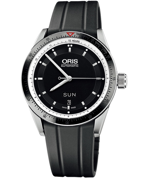 Oris Artix GT Day-Date 單向轉圈機械腕錶-黑x橡膠錶帶/42mm