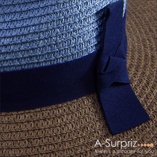 A-Surpriz 優雅雙色蝴蝶結遮陽帽(深藍咖)