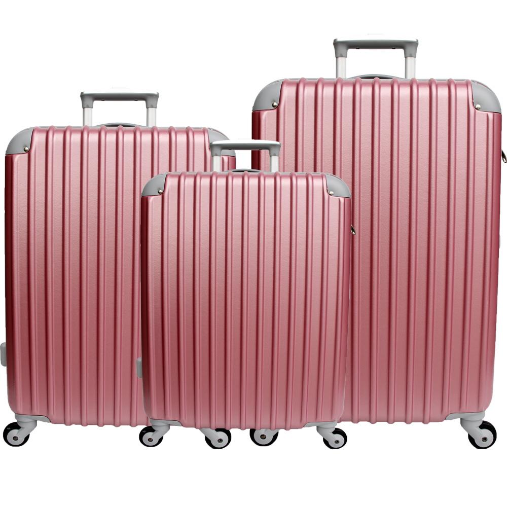 YC Eason 超值流線型三件組ABS可加大海關鎖硬殼行李箱 粉金