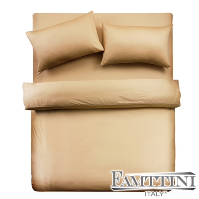 義大利Famttini-典藏原色 單人三件式精梳棉被套床包組-金黃