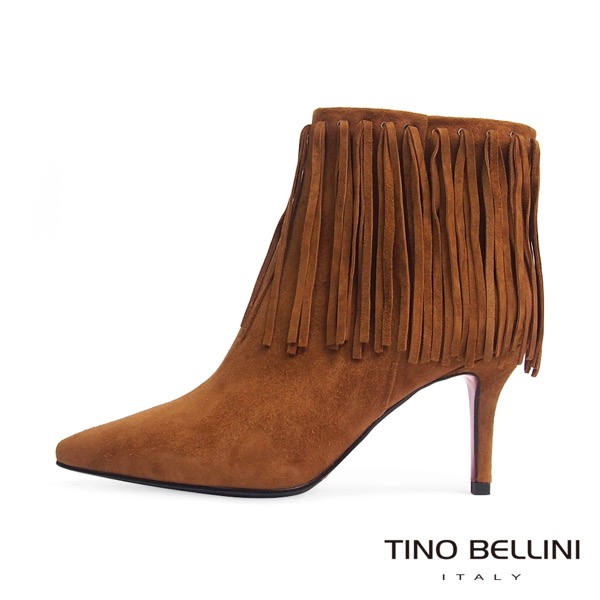 Tino Bellini 性感復刻風情流蘇高跟短靴_棕